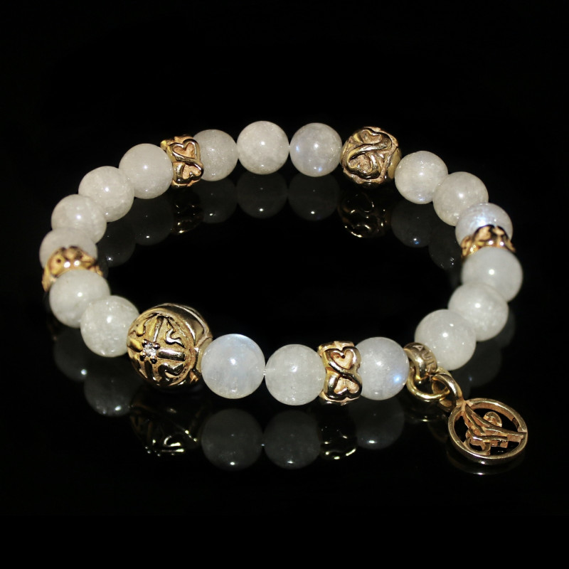 BEAUTIFUL MOONSTONE AND LAVA GEMSTONE BRACELET MADE WITH LOVE IN THE UK.
