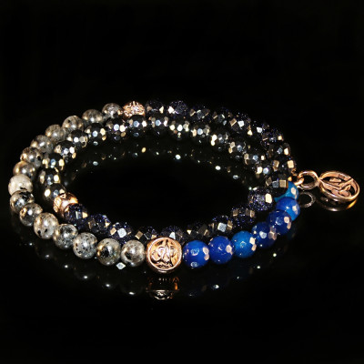 Wrap Bracelet With Labradorite, Blue Sunstone, Hematite and Agate 
